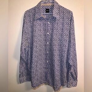 Boss By Hugo Boss Blue White Dot Long Sleeve Button Up Shirt Size XXL